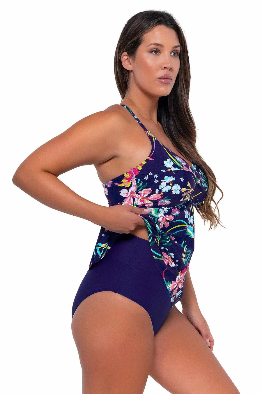 "Alpine Butterfly Swim Women's Tori Tankini Top - Sunset Escape Island Print Beachwear"