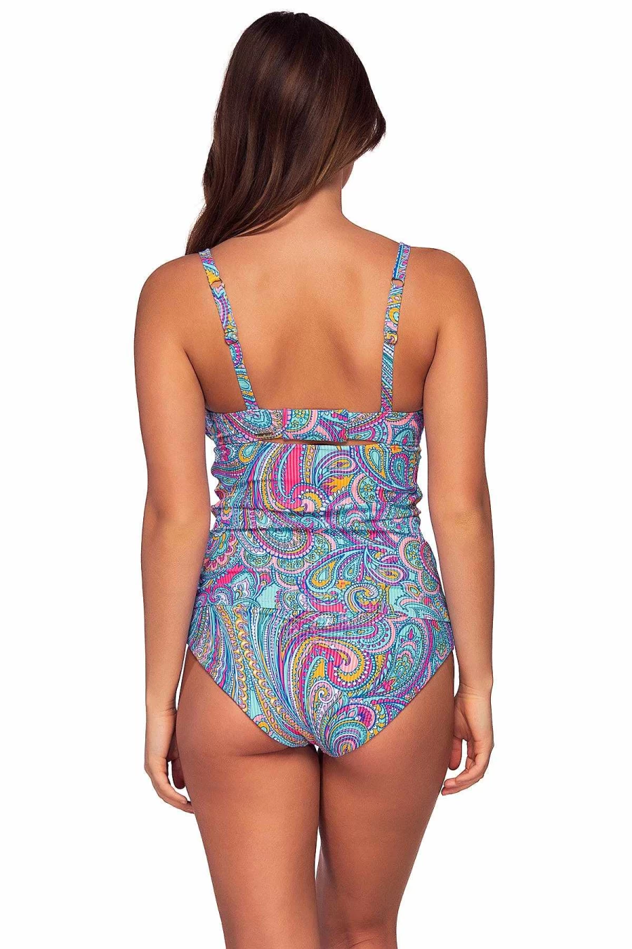 Alpine Butterfly Swim Women's Paisley Print Sunset Serena Tankini Top for Swimwear