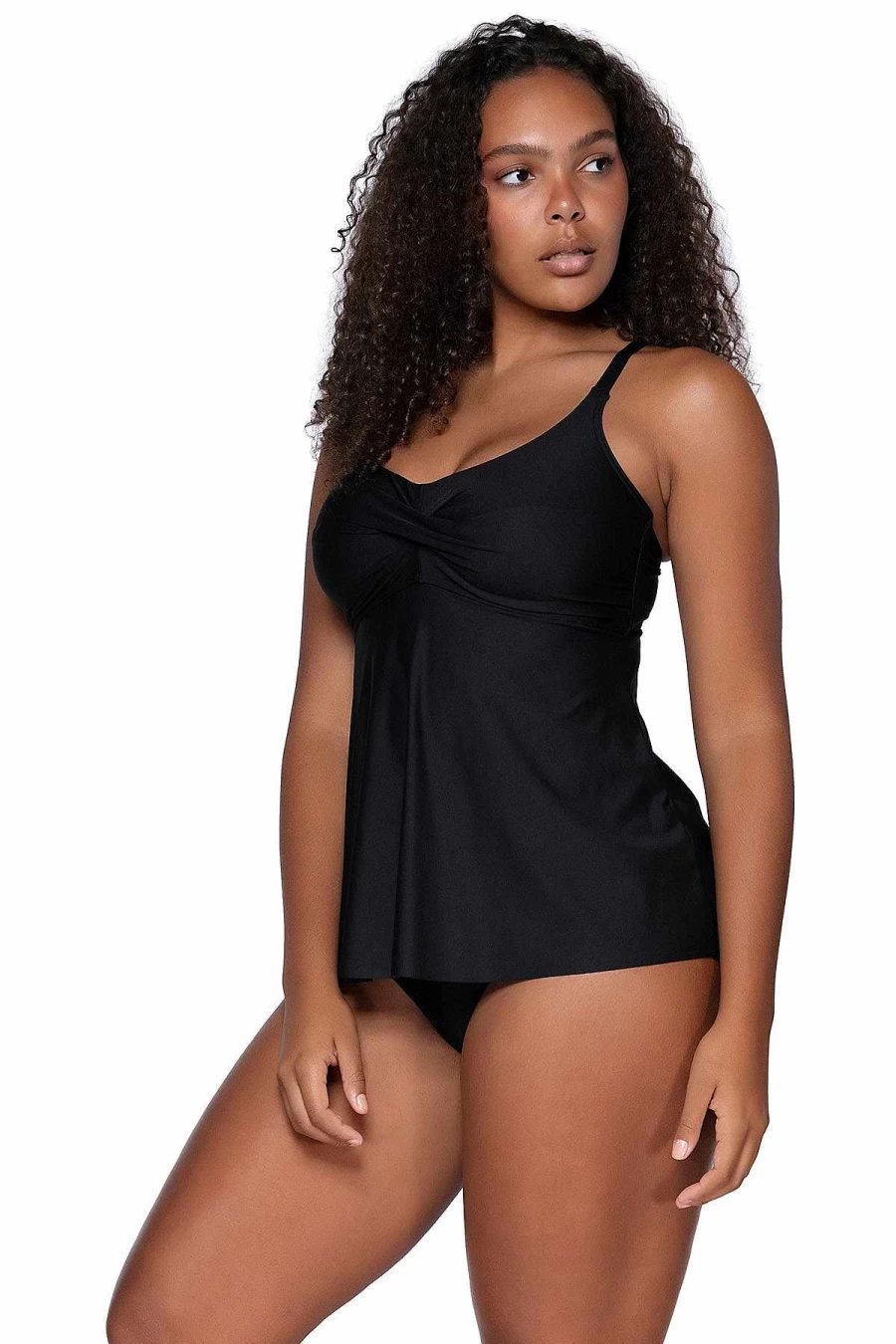 Alpine Butterfly Swim Women's Black Tori Tankini Top - Sunset Escape Design