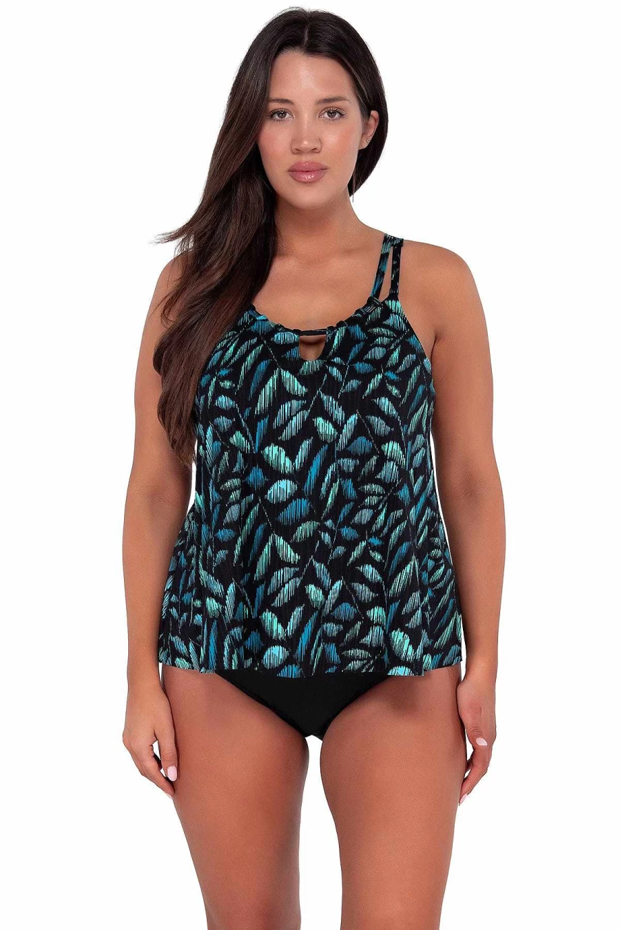 Alpine Butterfly Swim Women's Sadie Tankini Top with Seagrass Texture - Sunset Escape Cascade Design
