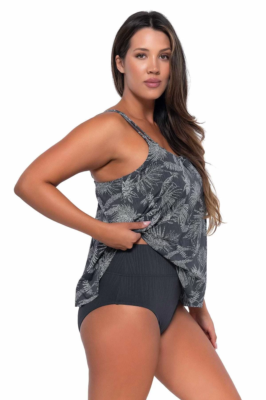 Alpine Butterfly Swim Women's Sadie Tankini Top with Seagrass Texture - Sunset Escape Design