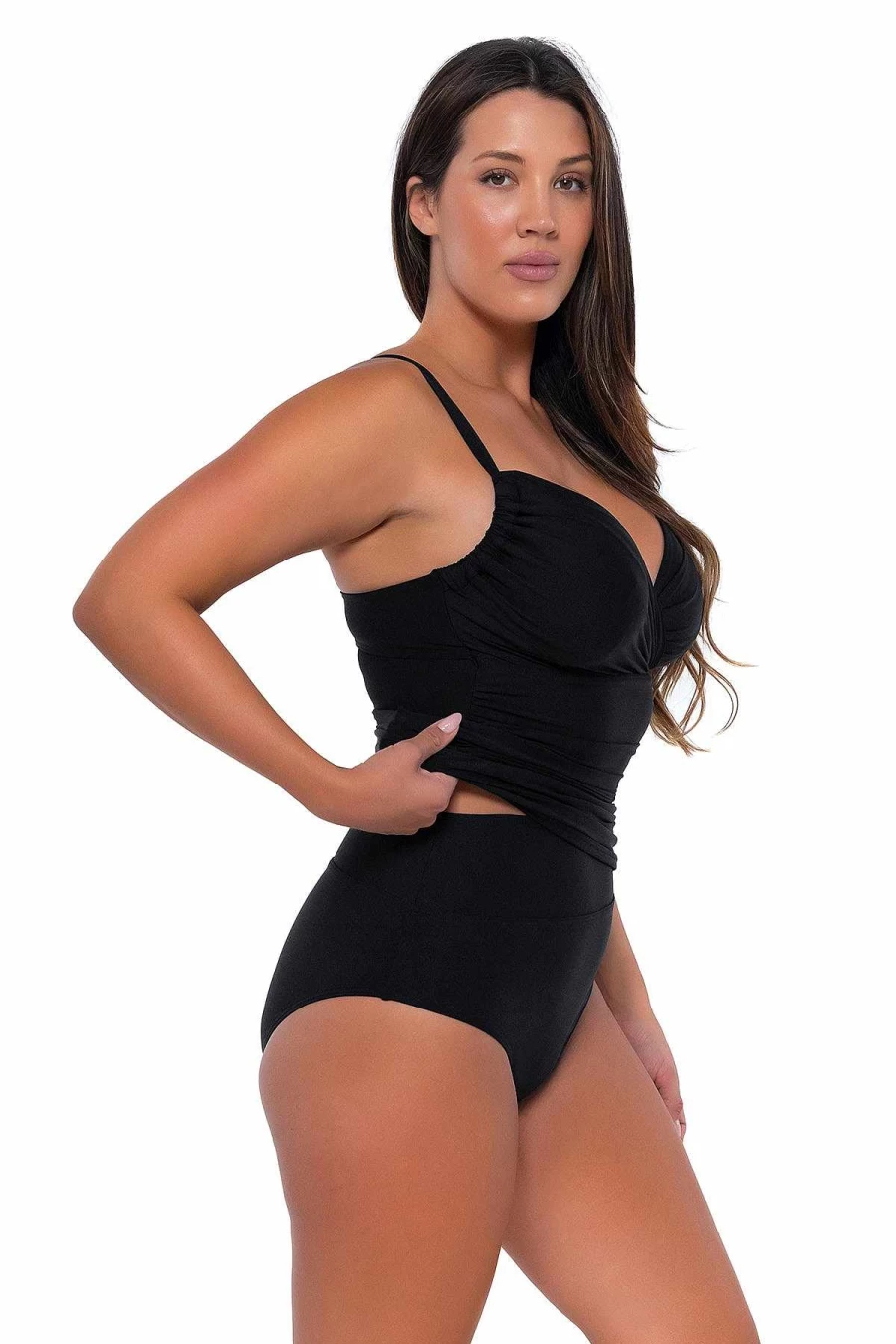 Alpine Butterfly Swim Women's Black Serena Tankini Top - Stylish Sunset Print Swimwear for Women