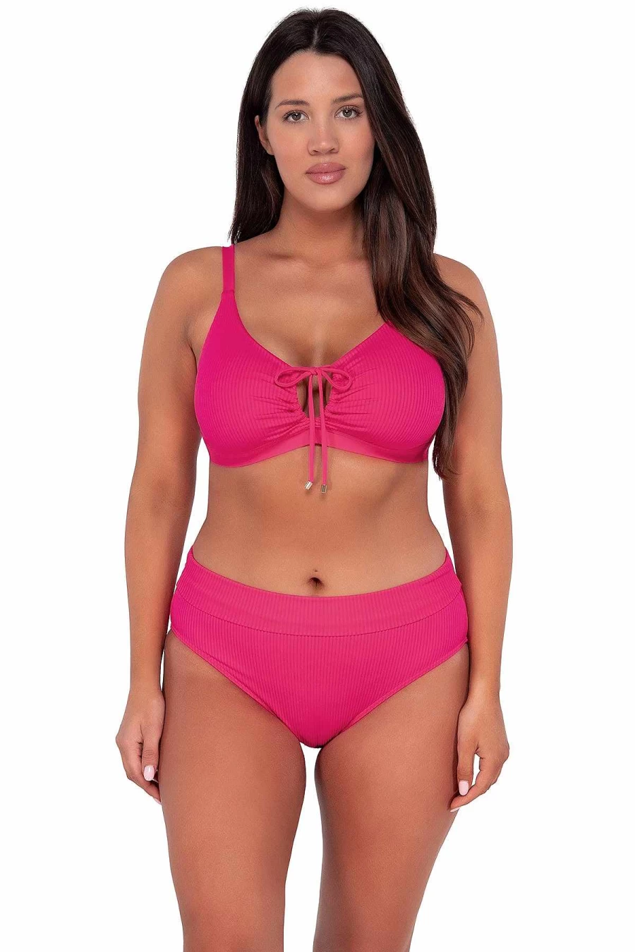"Alpine Butterfly Swim Women's Kauai Keyhole Top - Sunsets Begonia Sandbar Rib Design"