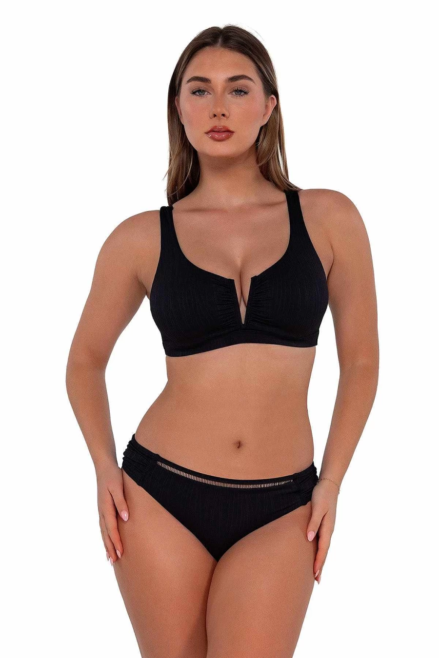 "Alpine Butterfly Swim Women's Audra Hipster Bottom - Black Seagrass Texture Sunset Design"