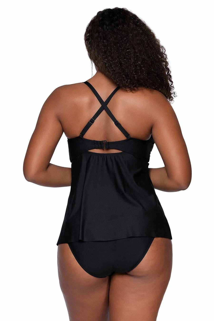 Alpine Butterfly Swim Women's Black Tori Tankini Top - Sunset Escape Design