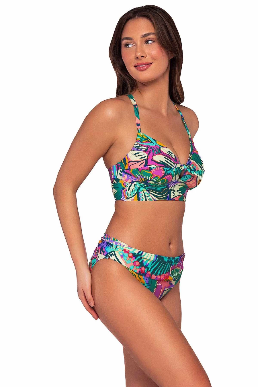Alpine Butterfly Swim Women's Colette Bralette Top - Floral Lush Garden Design for Sunset Vibes