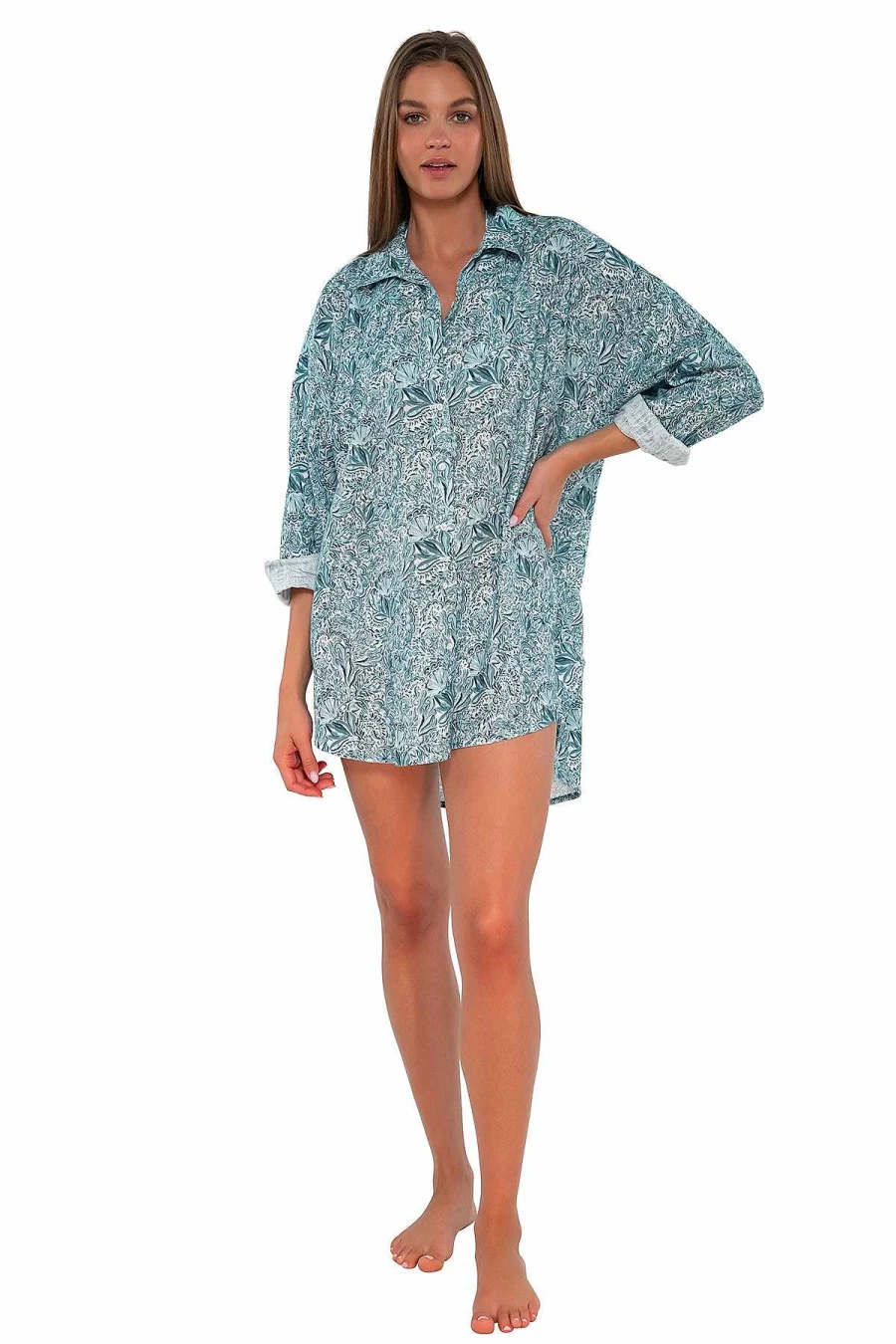 Alpine Butterfly Swim Women's Delilah Shirt - Sunset By The Sea Floral Print Beach Top