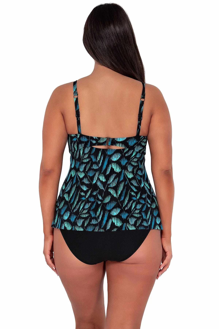 Alpine Butterfly Swim Women's Tori Tankini Top with Seagrass Texture - Sunset Escape Cascade Design