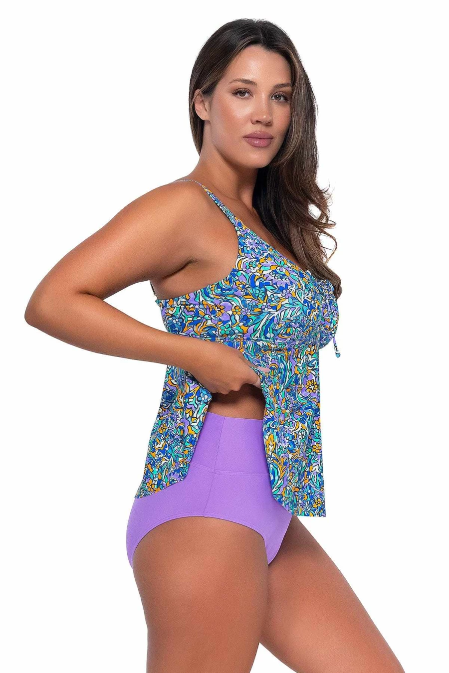 Alpine Butterfly Swim Women's Pansy Print Marin Tankini Top for Sunset Beach Escapes