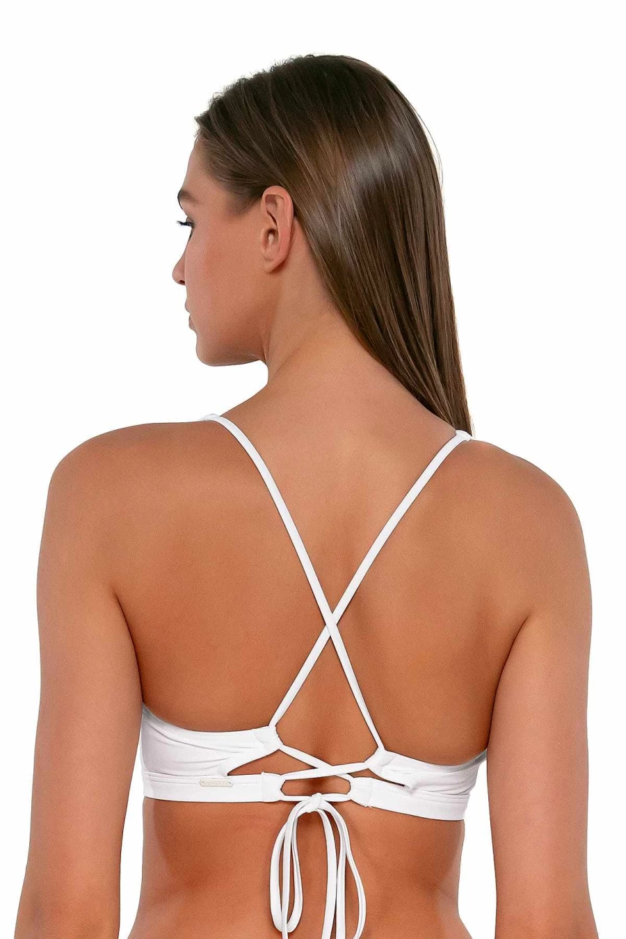 Alpine Butterfly Swim Women's White Lily Bralette Top - Elegant Sunset Design