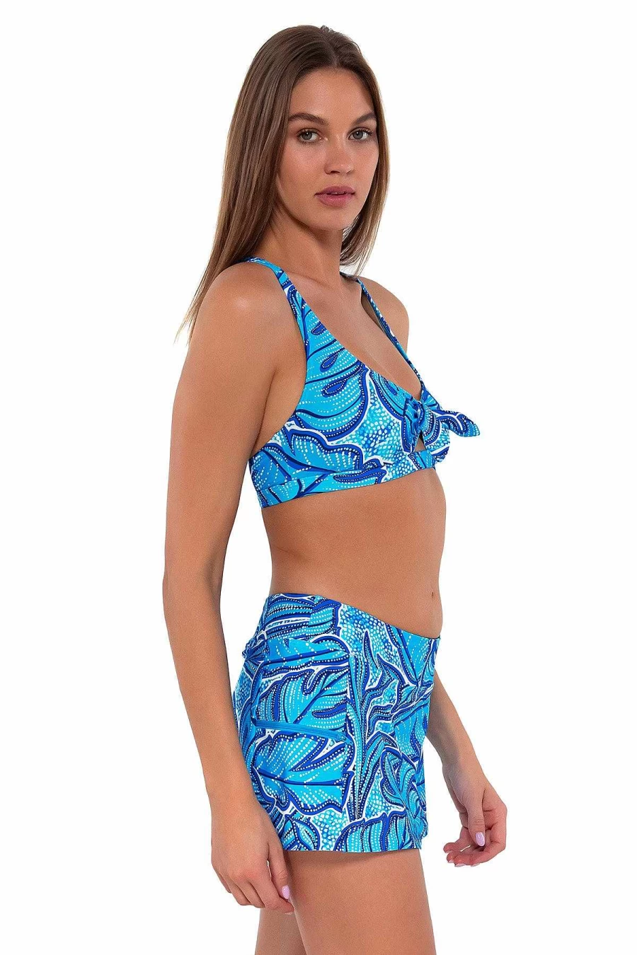 Alpine Butterfly Swim Women's Sporty Swim Skirt - Floral Sunset Print High Waist Beach Skirt for Seaside & Pool