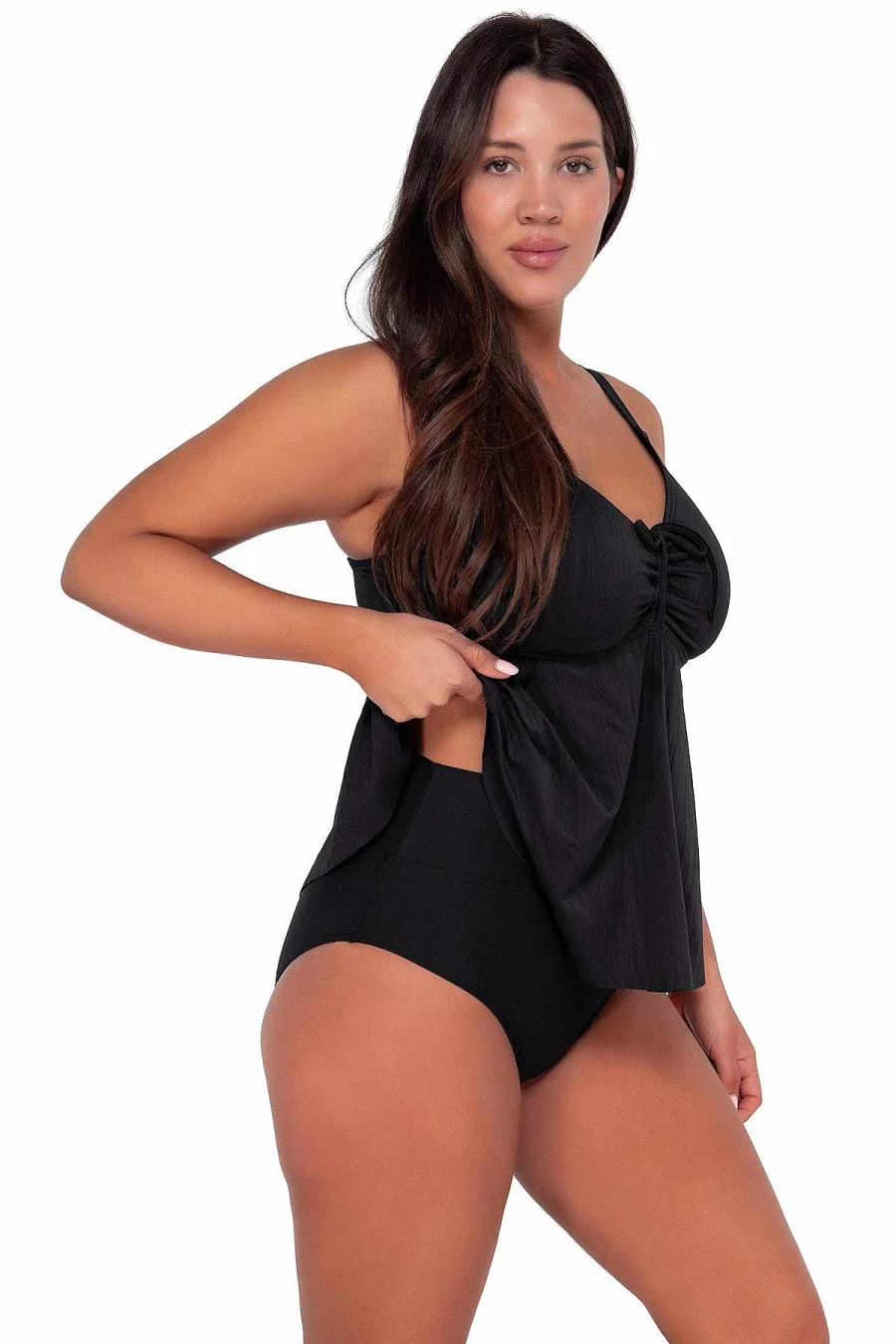 Alpine Butterfly Swim Women's Black Seagrass Texture Marin Tankini Top - Sunset Escape Design