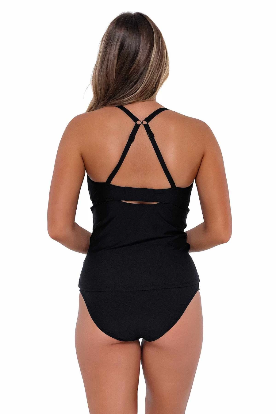 Alpine Butterfly Swim Women's Black Zuri V-Wire Tankini Top - Sunset Print Swimwear