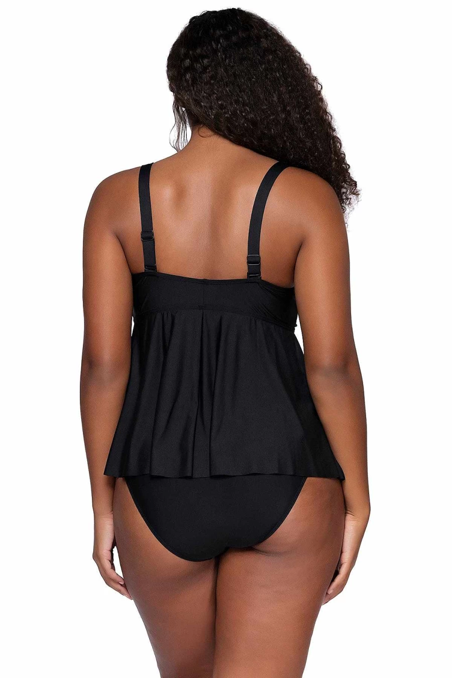 Alpine Butterfly Swim Women's Black Marin Tankini Top - Stylish Sunset Escape Swimwear