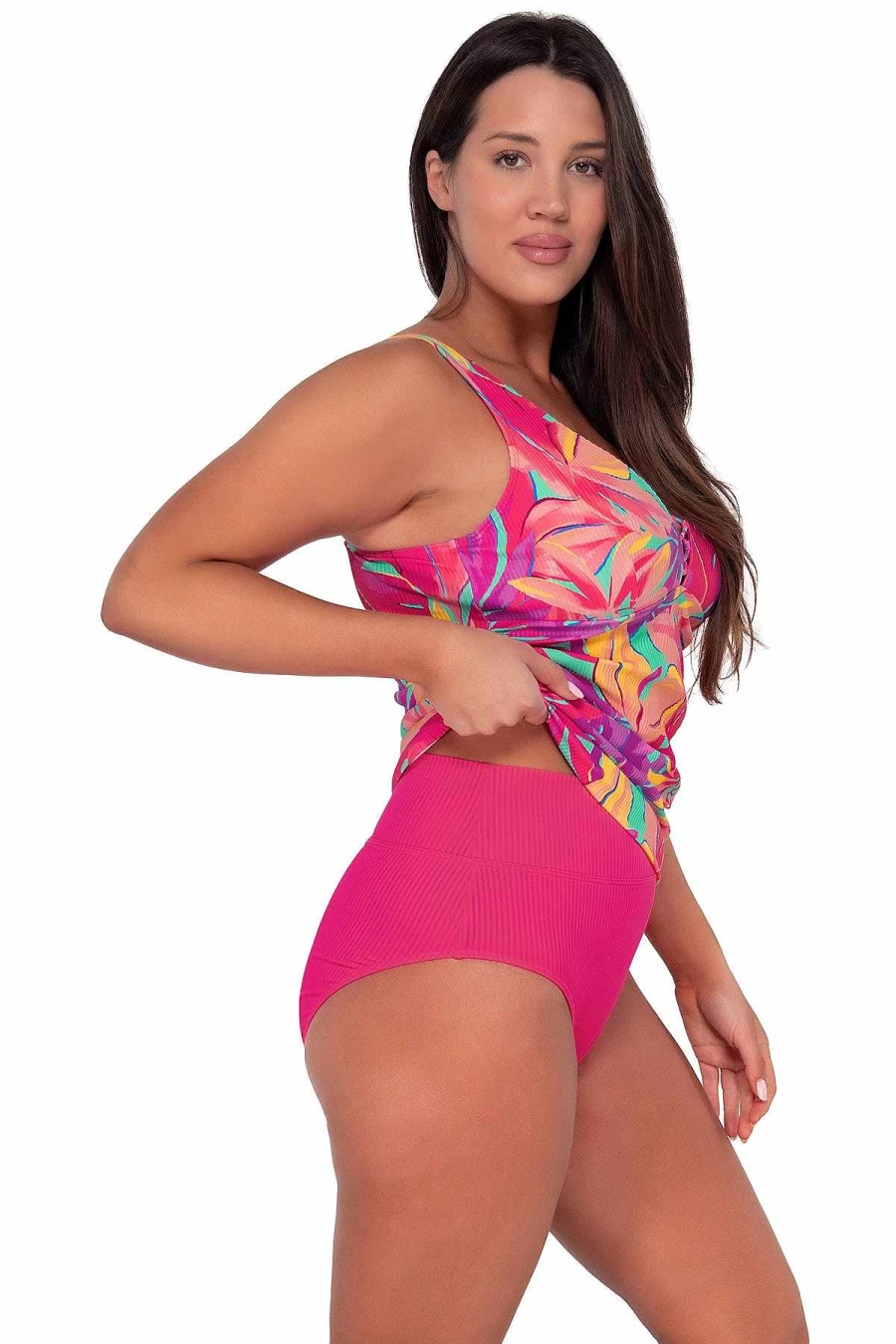 "Alpine Butterfly Swim Women's Emerson Tankini Top - Sunset Escape Oasis Sandbar Rib Design"