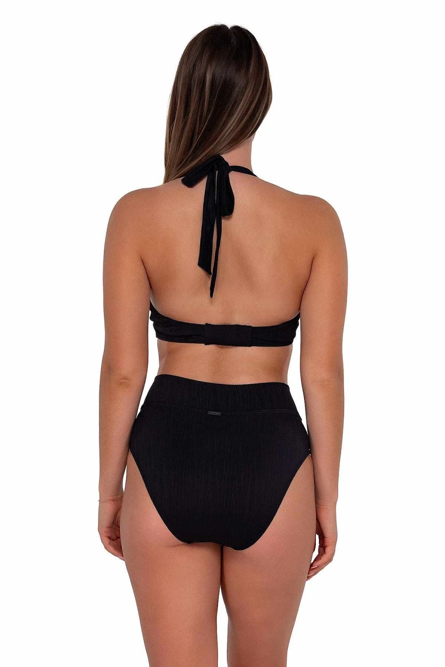 "Alpine Butterfly Swim Women's Black Seagrass Texture V-Front Bottom - Summer Lovin' Sunset Design"