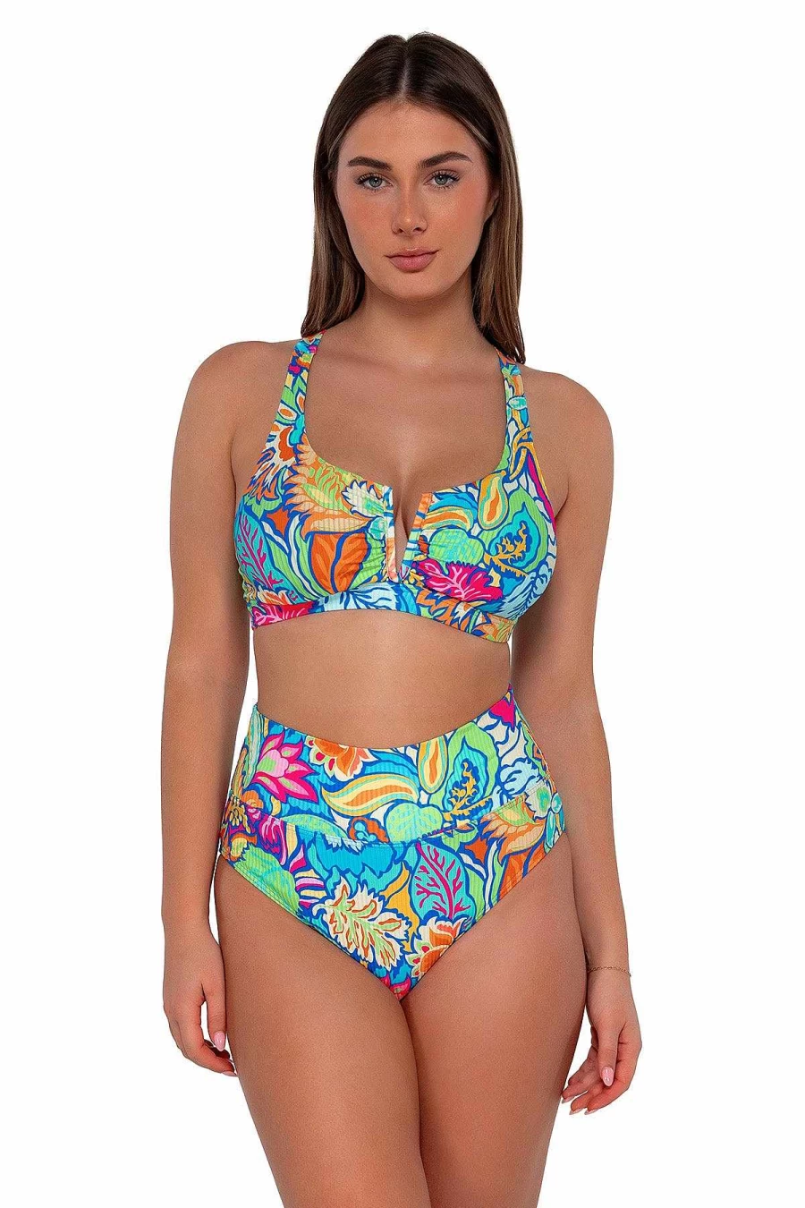 Alpine Butterfly Swim Women's Sunset Fiji Sandbar Ribbed Vienna V-Wire Bikini Top