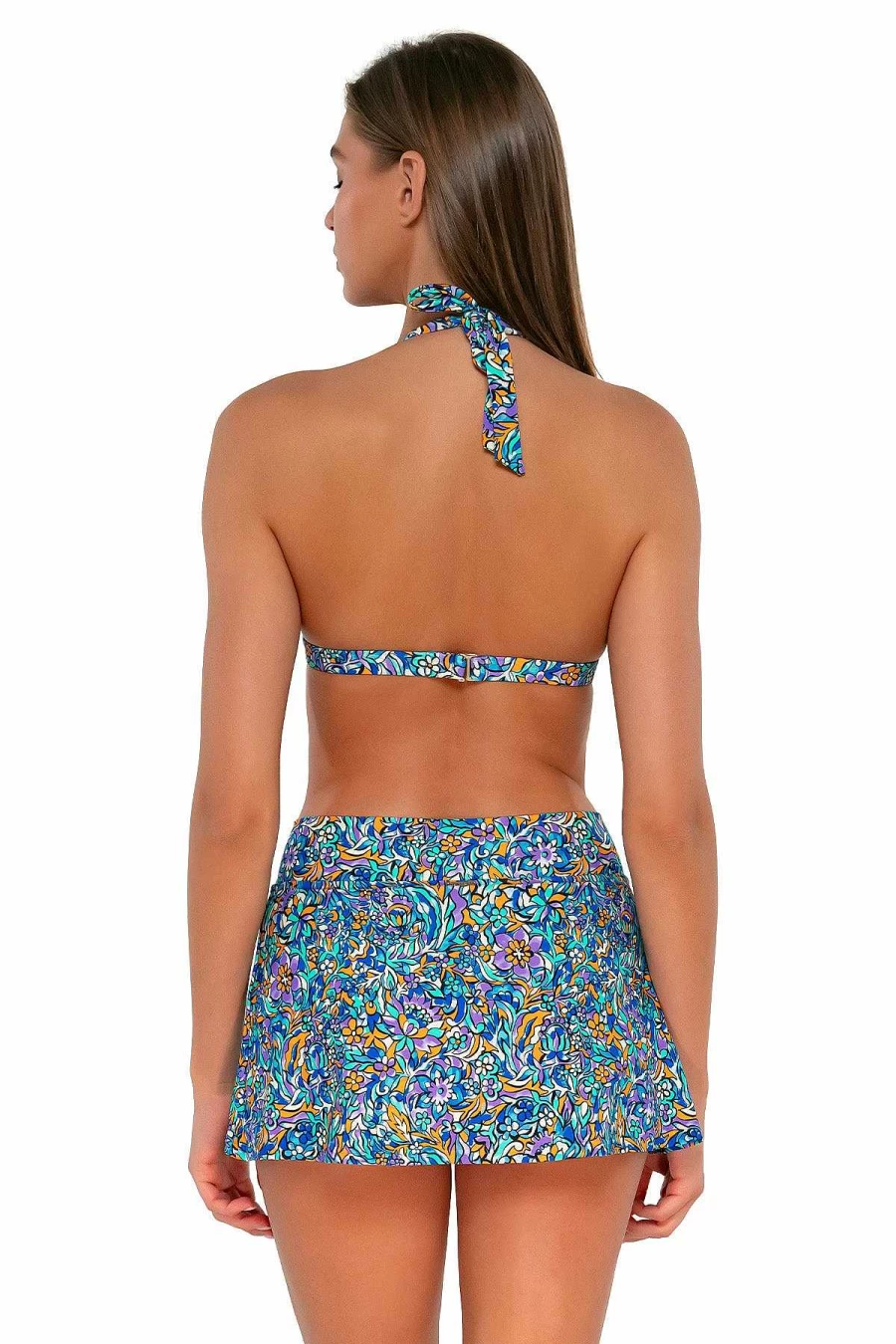 Alpine Butterfly Swim Women's Floral Pansy Print High Waist Swim Skirt for Summer Beach Vacations