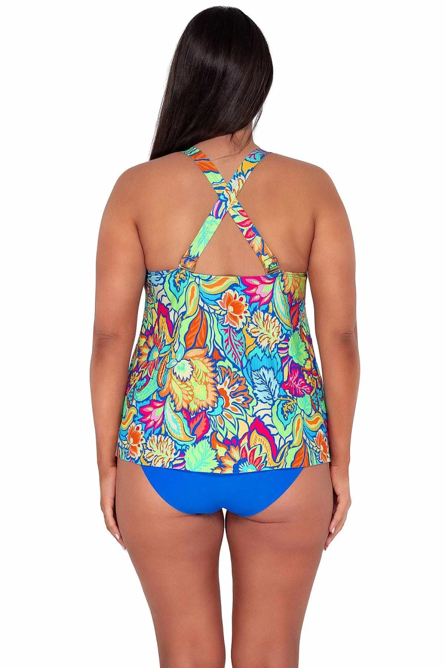"Alpine Butterfly Swim Women's Sadie Tankini Top - Fiji Sandbar Sunset Escape Ribbed Design"