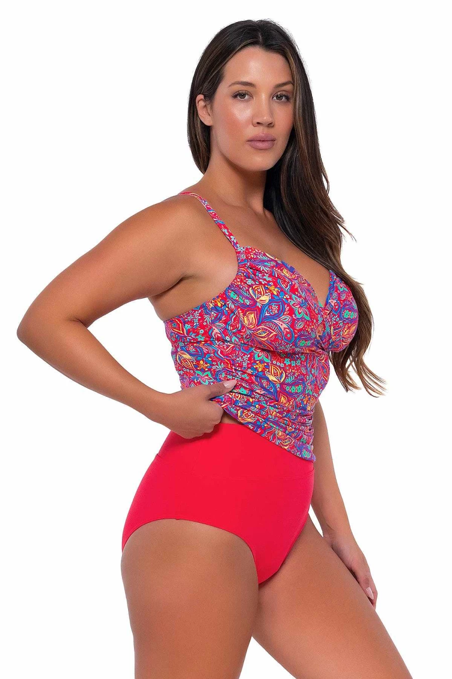 Alpine Butterfly Swim Women's Paisley Print Serena Tankini Top for Sunset Beachwear
