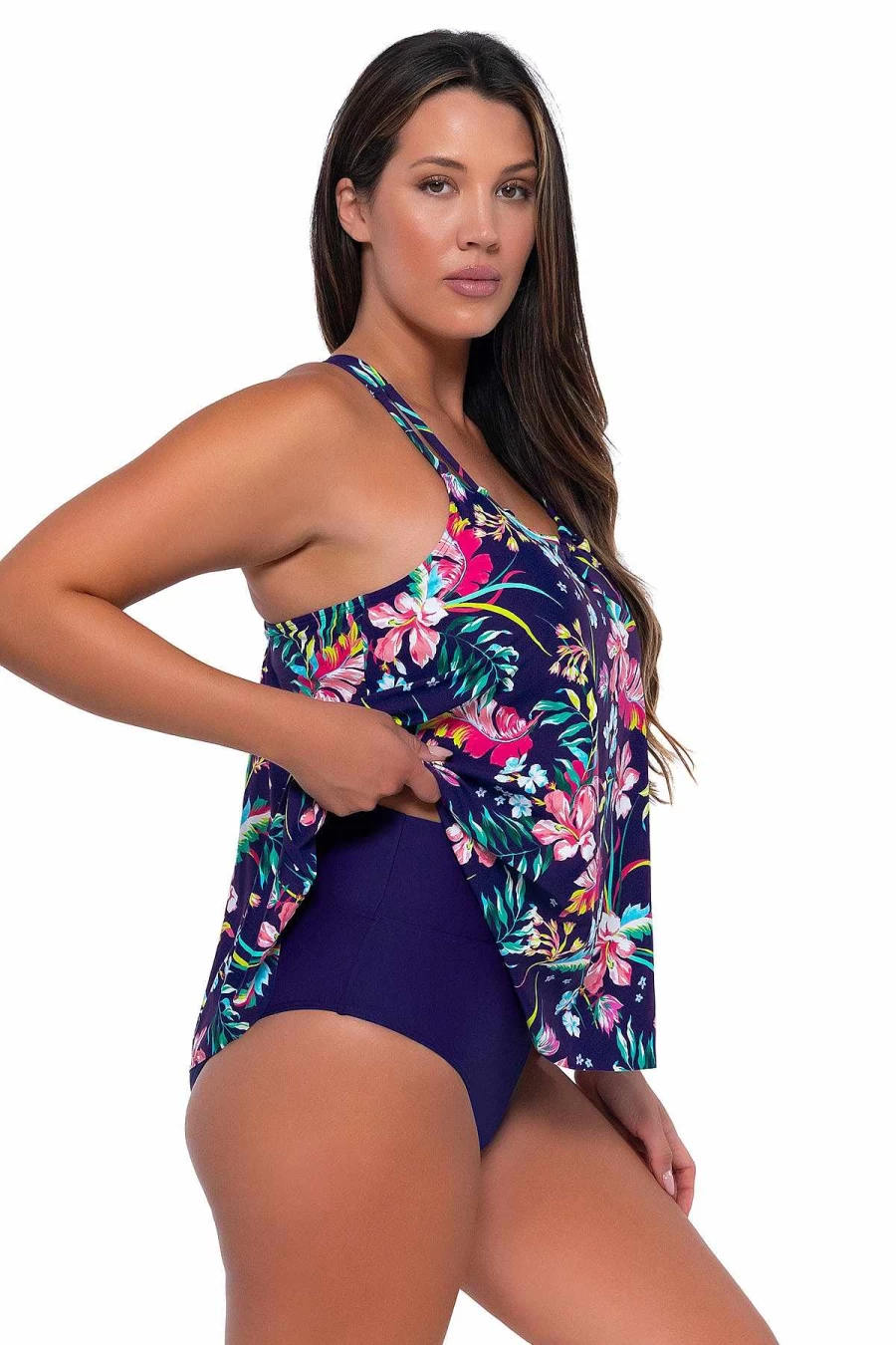 Alpine Butterfly Swim Women's Sadie Tankini Top - Sunset Escape Island Getaway Swimwear