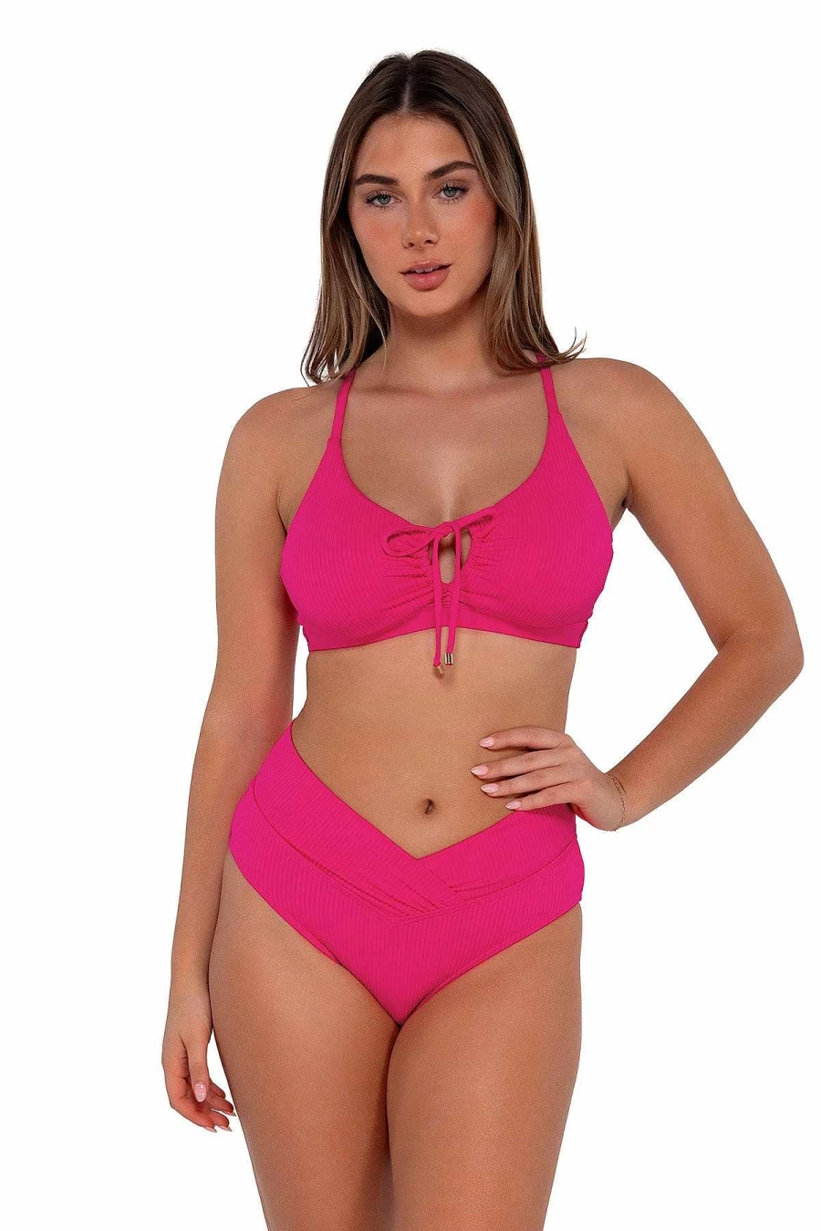 "Alpine Butterfly Swim Women's Summer Lovin' V-Front Bottom - Sunsets Begonia Sandbar Rib Design"