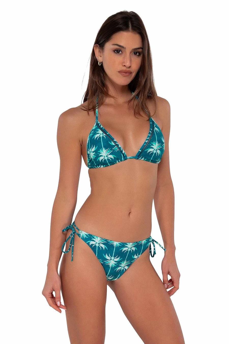 Alpine Butterfly Swim Women's Everlee Tie Side Bottom - Sunset Palm Beach Print High Waisted Bikini