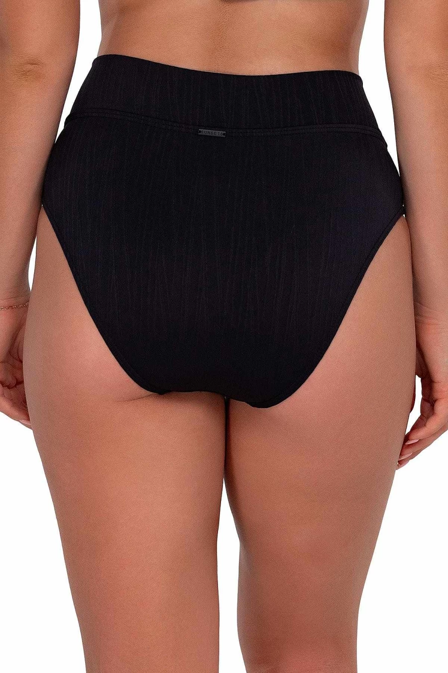 "Alpine Butterfly Swim Women's Black Seagrass Texture V-Front Bottom - Summer Lovin' Sunset Design"