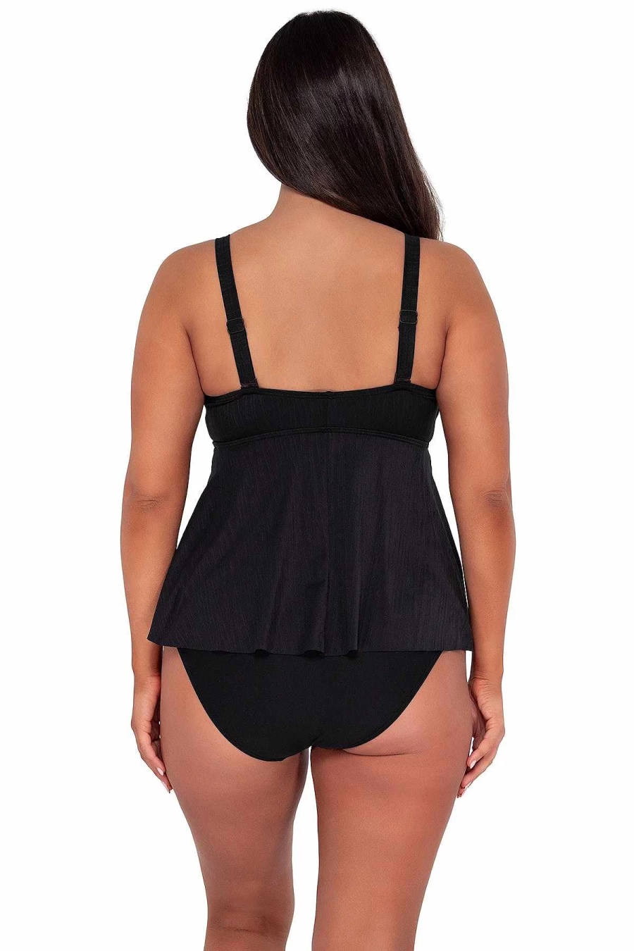 Alpine Butterfly Swim Women's Black Seagrass Texture Marin Tankini Top - Sunset Escape Design