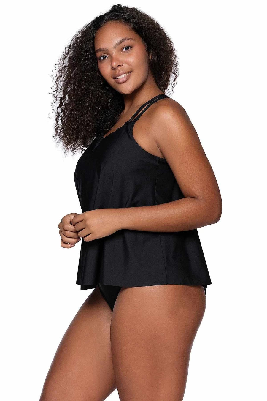 Alpine Butterfly Swim Women's Black Sadie Tankini Top - Sunset Escape Design