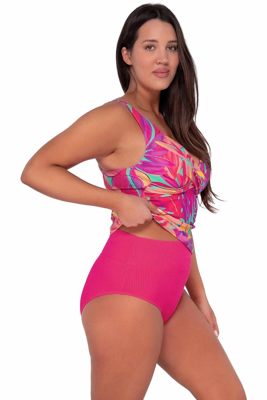 Alpine Butterfly Swim Women's Elsie Tankini Top - Sunset Oasis Sandbar Rib Design for Beach & Pool