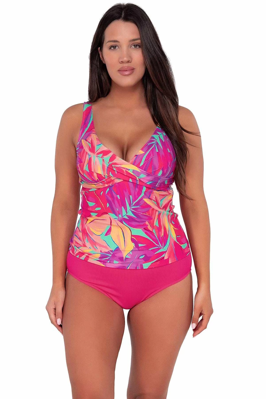 Alpine Butterfly Swim Women's Elsie Tankini Top - Sunset Oasis Sandbar Rib Design