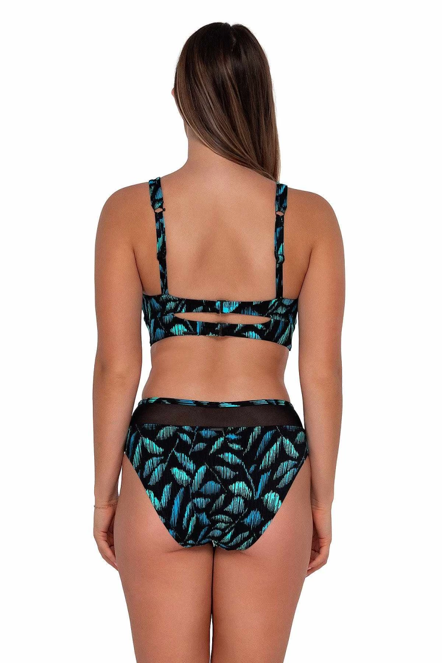 "Alpine Butterfly Swim Women's Danica Top - Seagrass Texture Sunset Cascade Design"