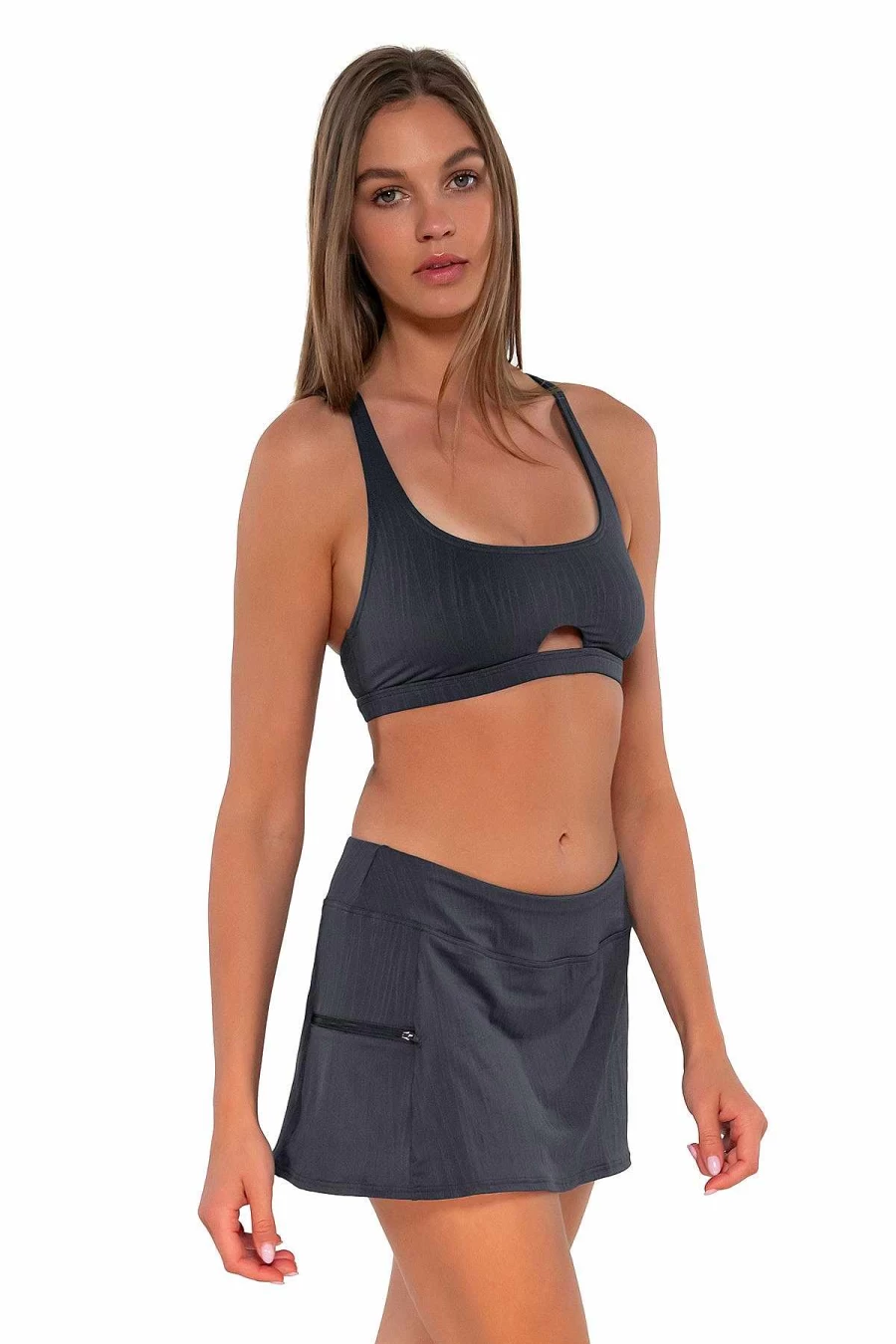 Alpine Butterfly Swim Women's Sporty Seagrass Texture Swim Skirt with Slate Sunset Design