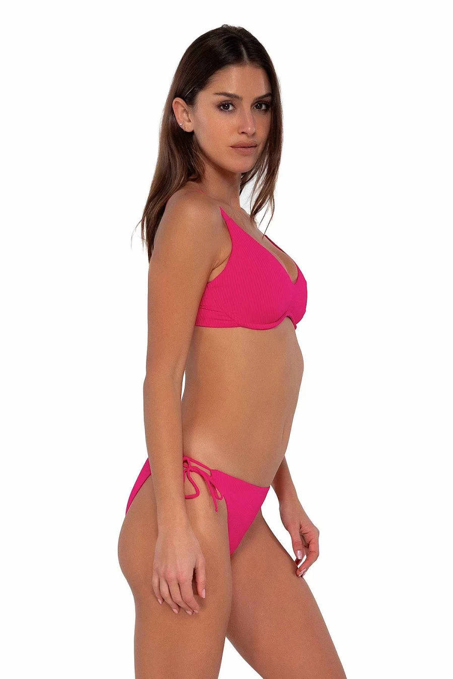 "Alpine Butterfly Swim Women's Everlee Tie Side Bottom - Sunset Begonia Sandbar Rib High-Waisted Bikini"
