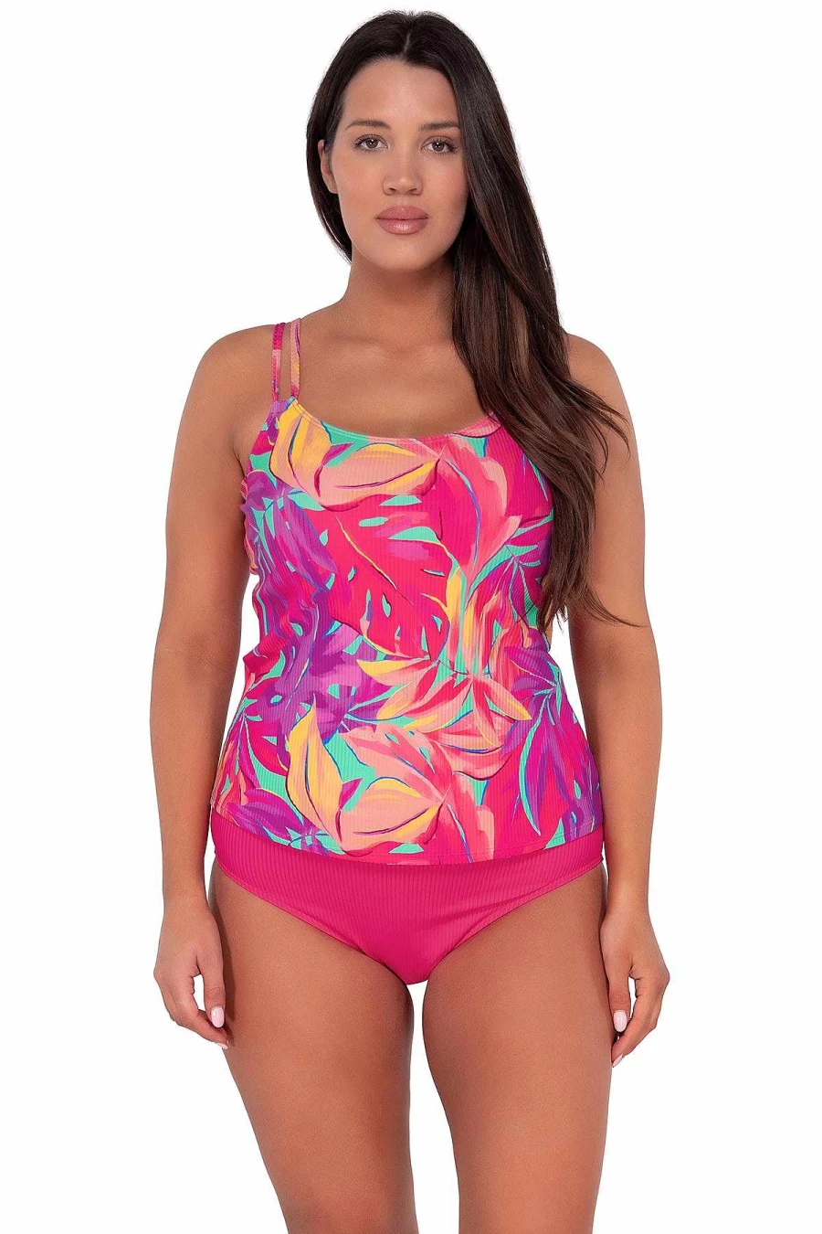 Alpine Butterfly Swim Women's Taylor Tankini Top - Sunsets Oasis Sandbar Rib Design