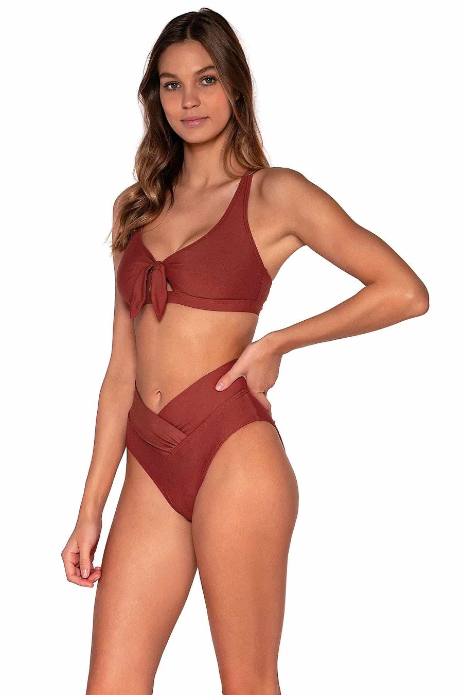 "Alpine Butterfly Swim Women's Tuscan Red Sunset Summer V-Front Swim Bottom"