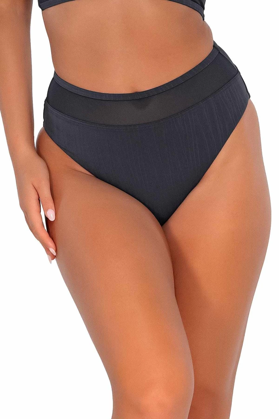 Alpine Butterfly Swim Women's High Waist Seagrass Texture Bikini Bottom - Sunset Slate Design
