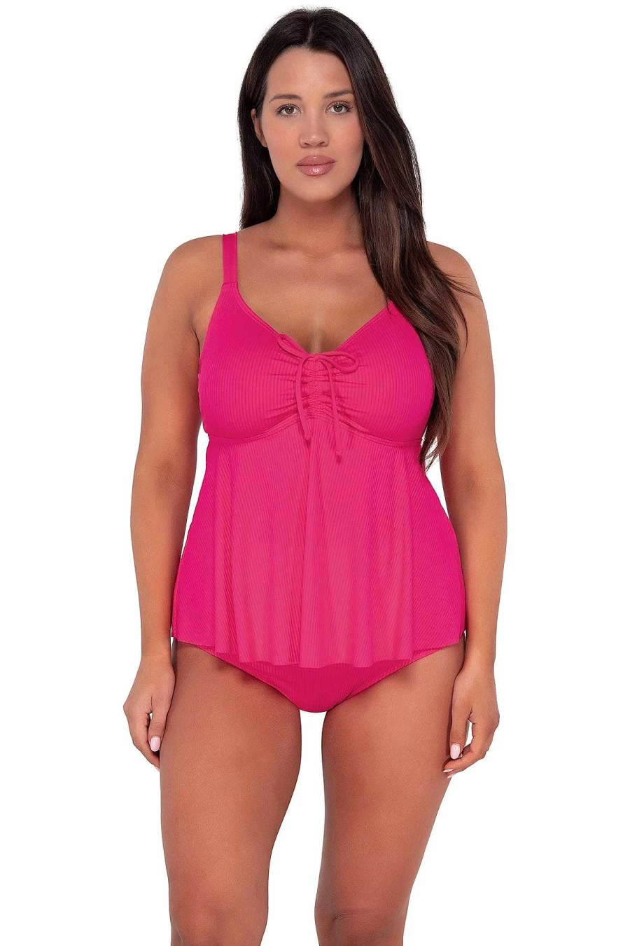 Alpine Butterfly Swim Women's Begonia Sandbar Rib Marin Tankini Top - Sunset Escape Design