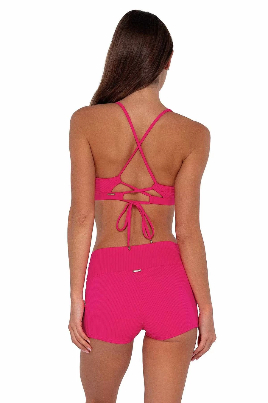 Alpine Butterfly Swim Women's Kinsley High-Waisted Sunset Begonia Sandbar Ribbed Swim Shorts