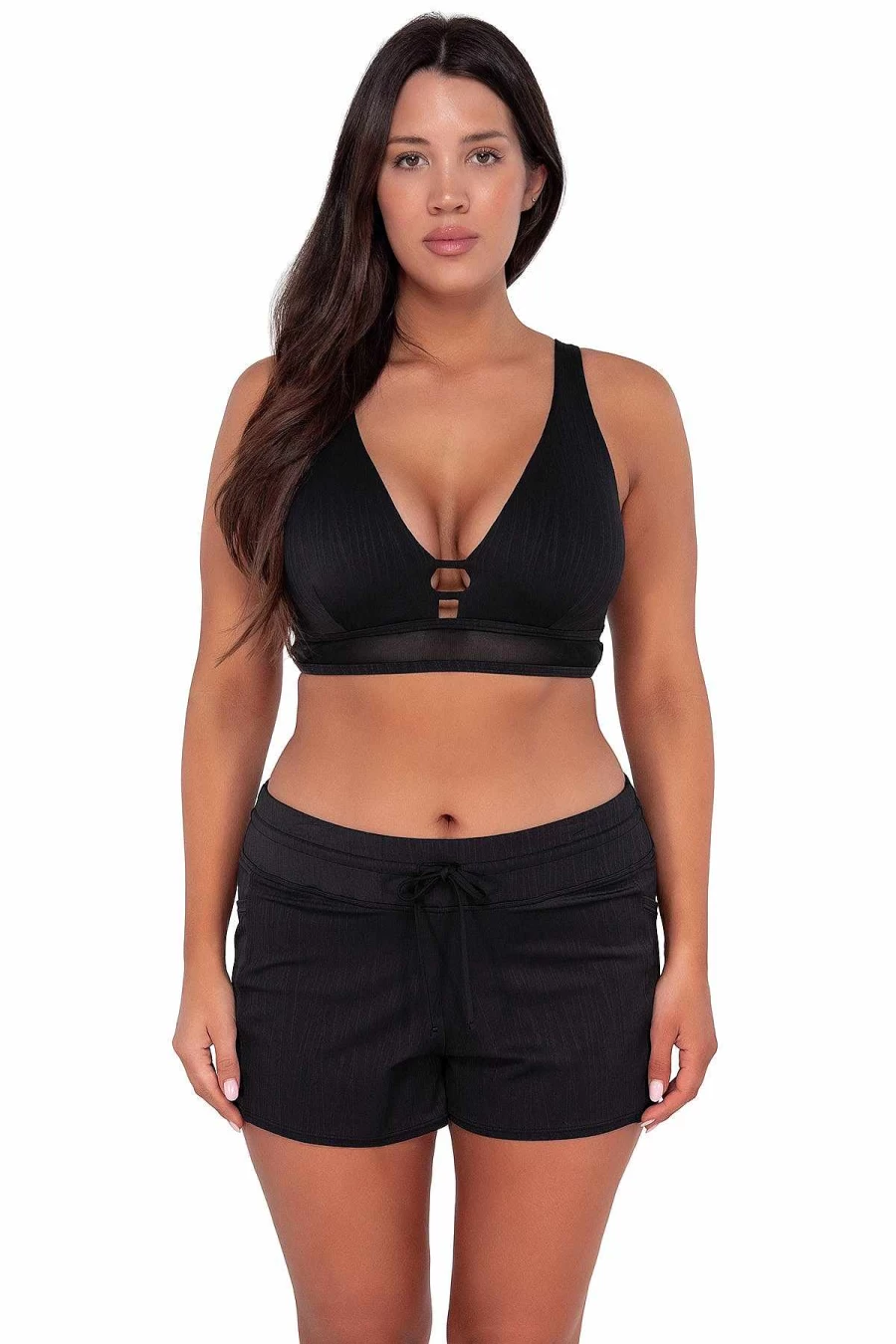 Alpine Butterfly Swim Women's Black Seagrass Texture Danica Top with Sunset Design