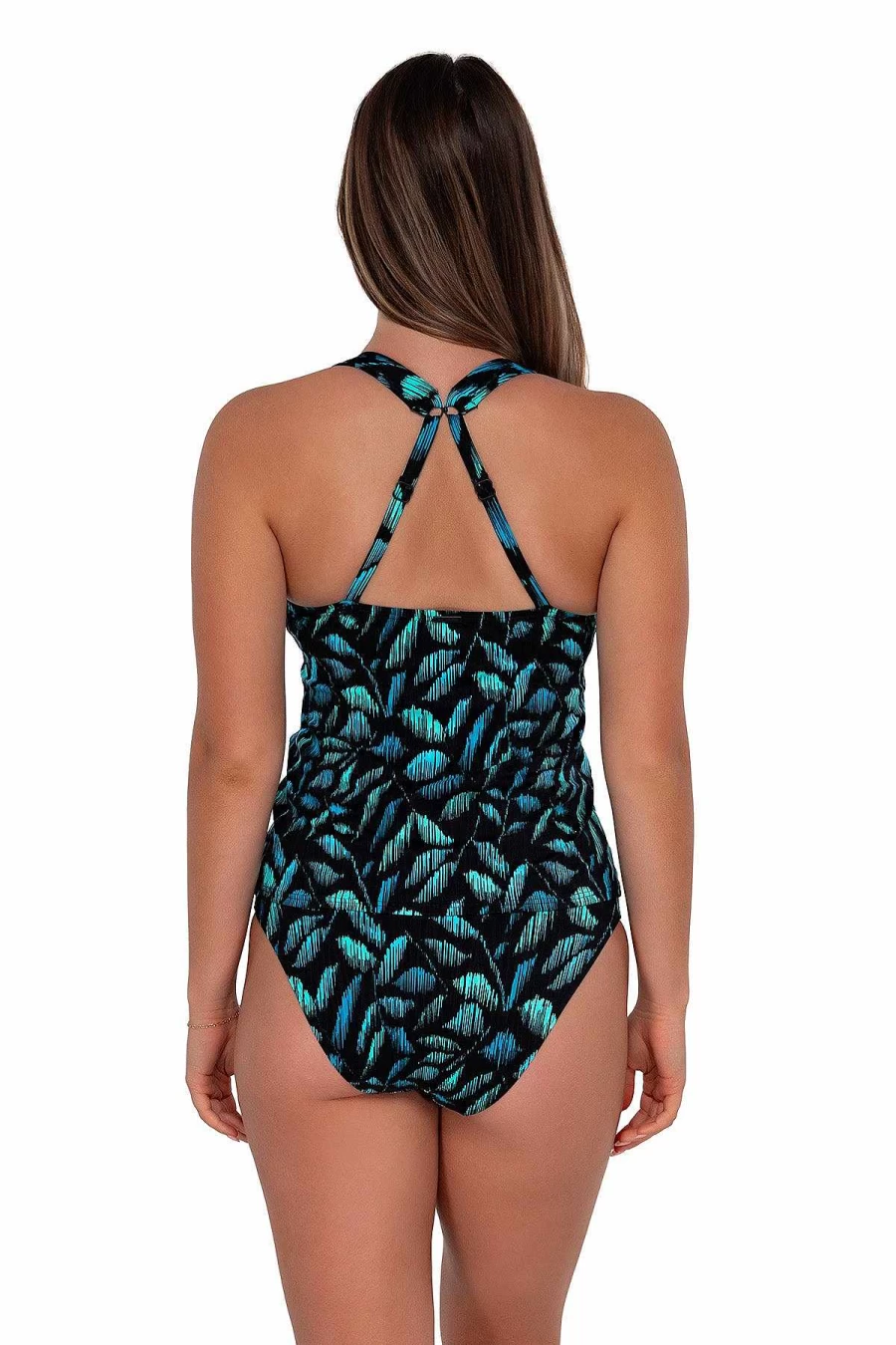 Alpine Butterfly Swim Women's Seagrass Texture Elsie Tankini Top with Sunset Cascade Design