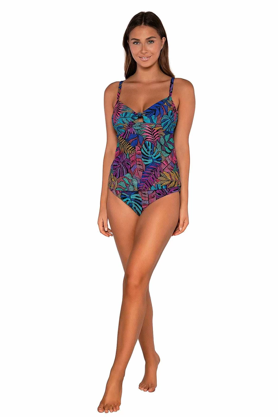 Alpine Butterfly Swim Women's Maeve Tankini Top with Sunset Panama Palms Print