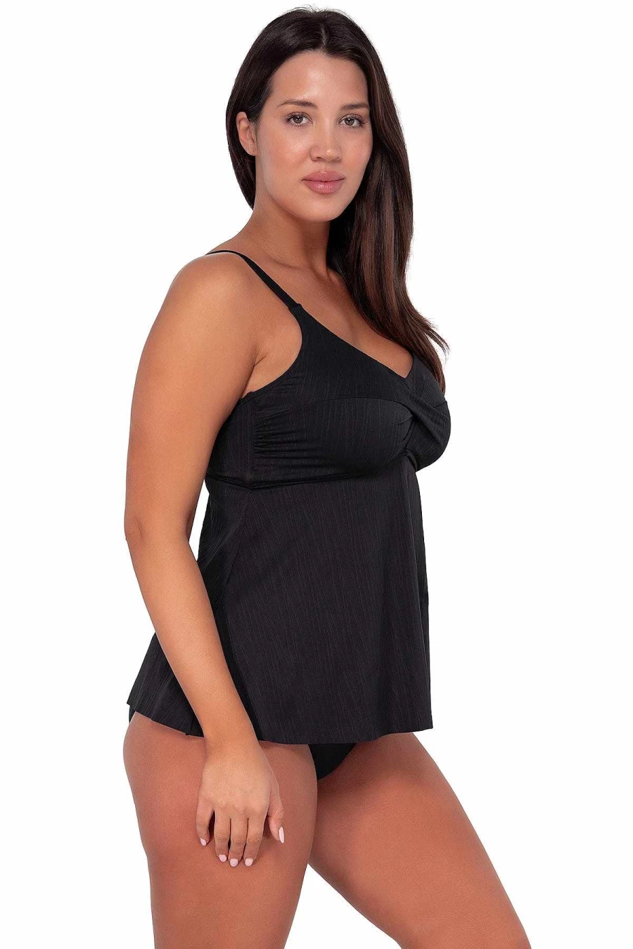 "Alpine Butterfly Swim Women's Black Seagrass Texture Tori Tankini Top - Sunset Escape Design"