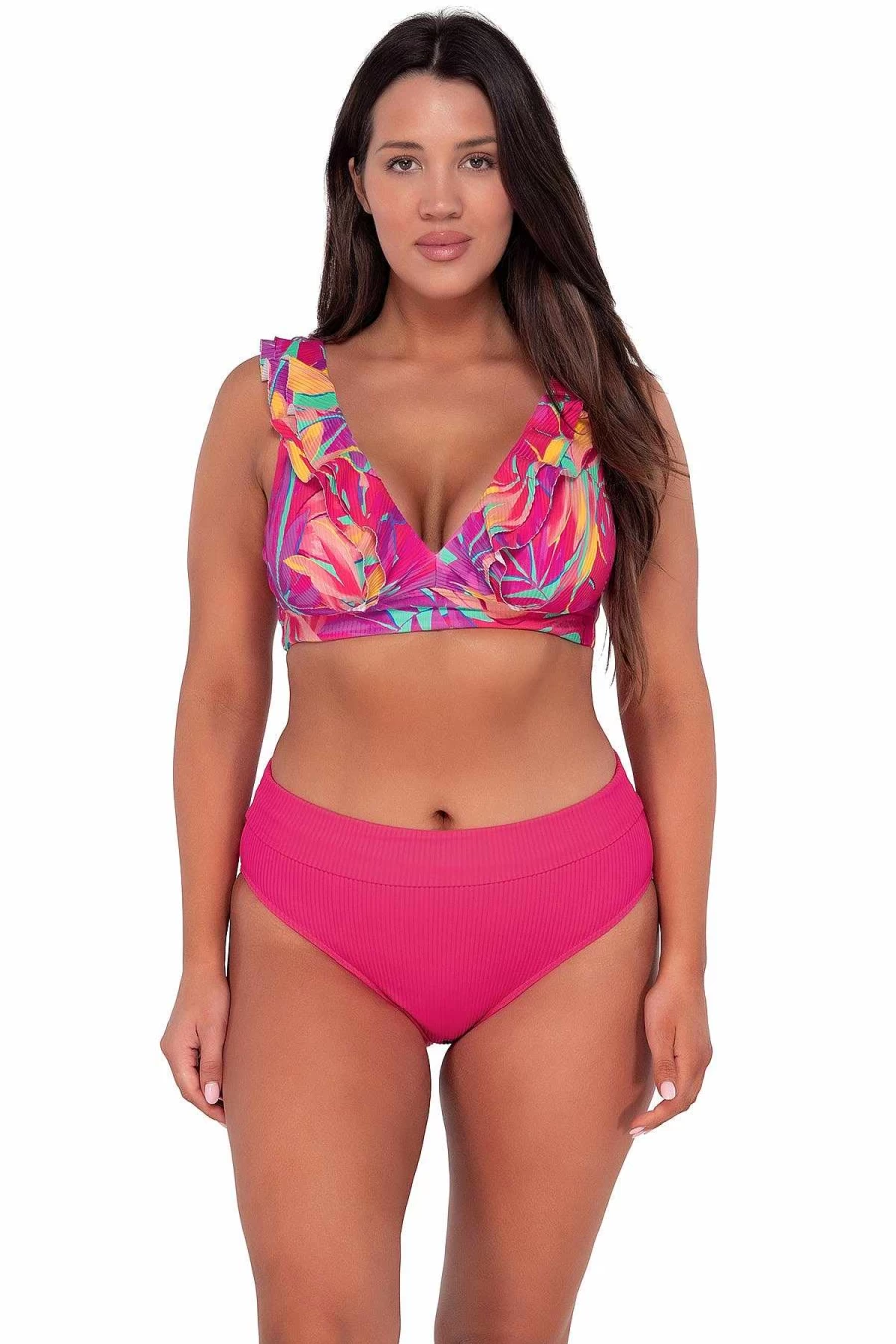 Alpine Butterfly Swim Women's Wireless Ribbed Willa Top - Sunsets Oasis Sandbar Design
