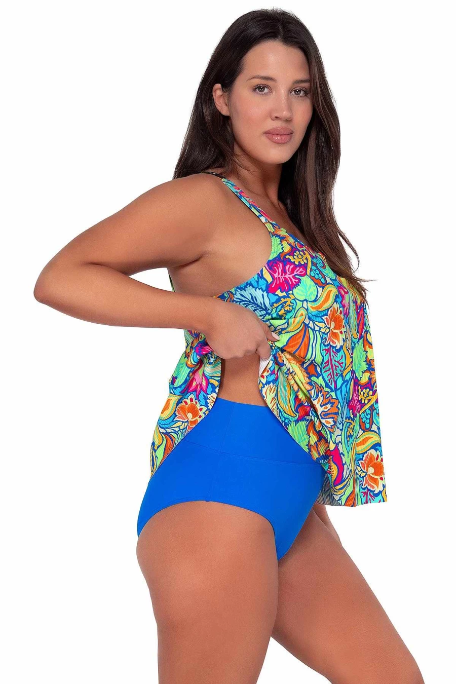 Alpine Butterfly Swim Women's Sadie Tankini Top - Fiji Sandbar Sunset Escape Ribbed Design