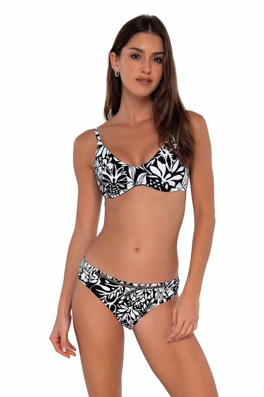 "Alpine Butterfly Swim Women's Audra Hipster Bottom with Caribbean Seagrass Texture Sunset Design"