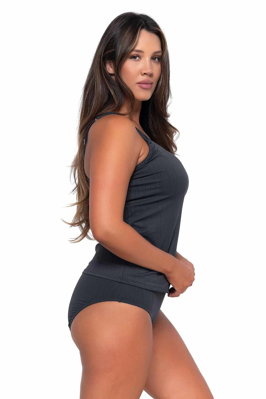 Alpine Butterfly Swim Women's Taylor Tankini Top with Seagrass Texture - Sunset Slate Design