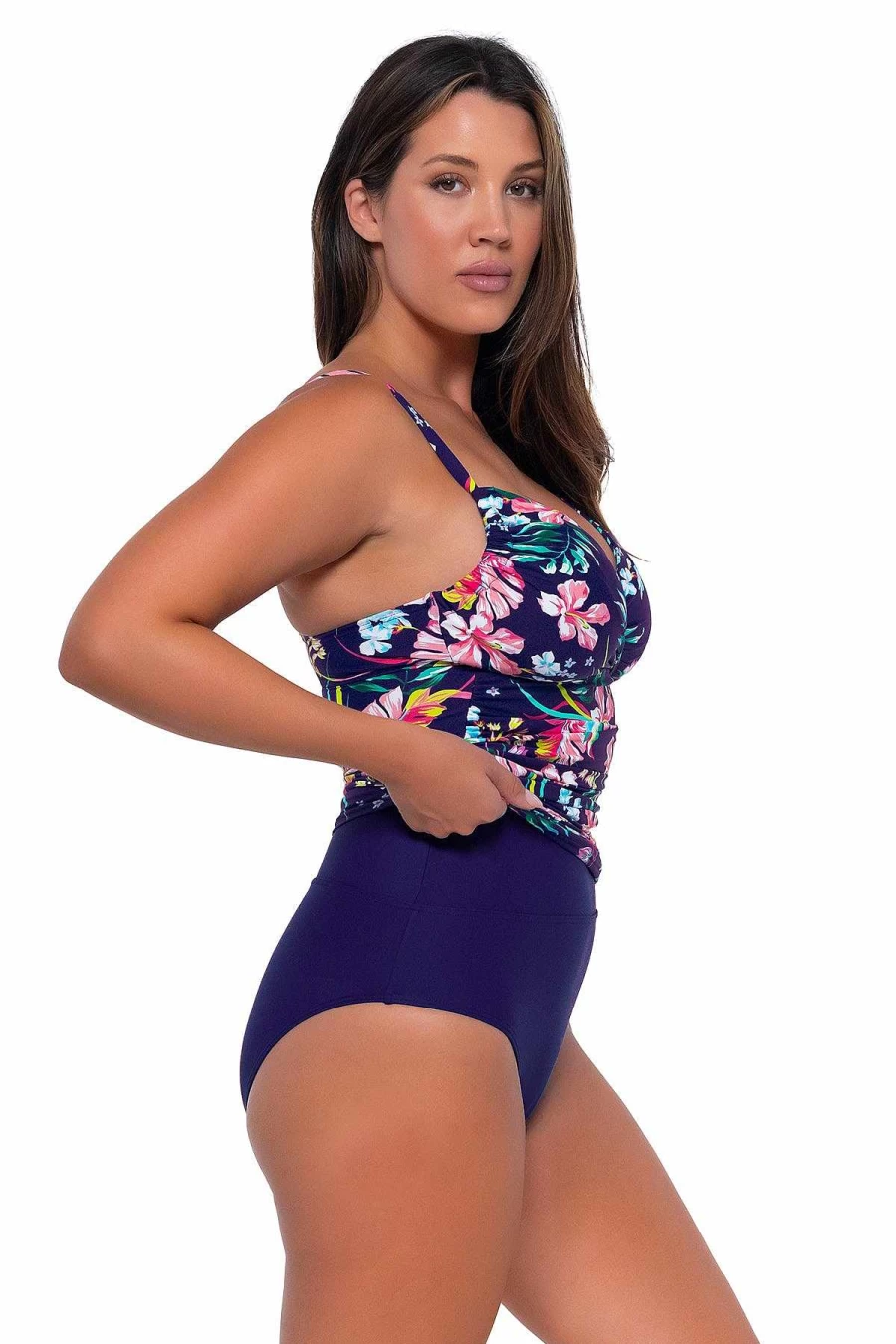 Alpine Butterfly Swim Women's Serena Tankini Top - Tropical Sunset Print Island Vacation Swimwear