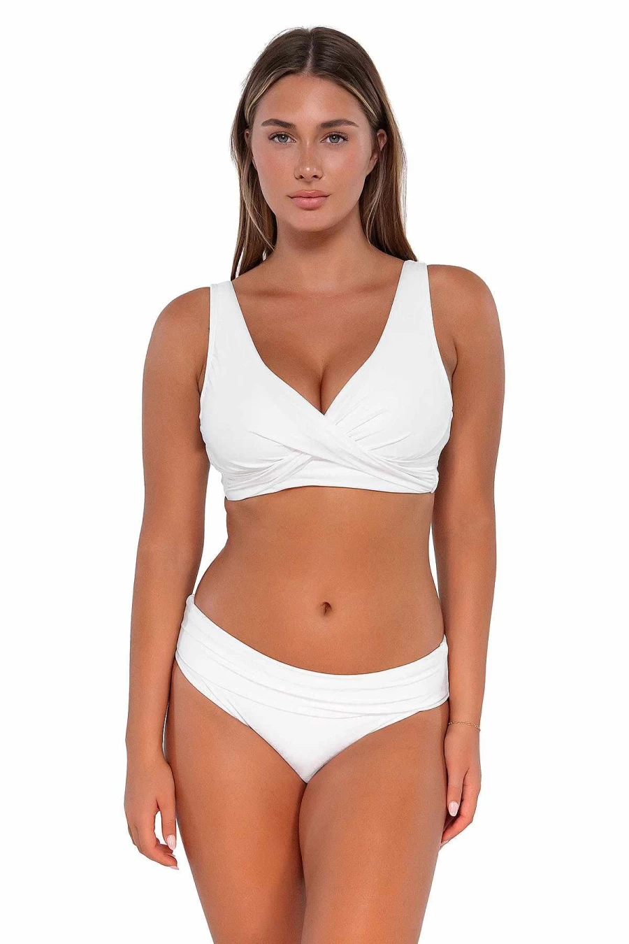 Alpine Butterfly Swim Women's White Lily Elsie Top - Elegant Sunset Design